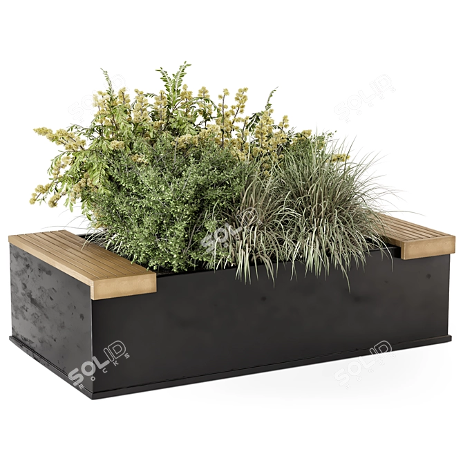 Handmade Black Pot Outdoor Bush 3D model image 4