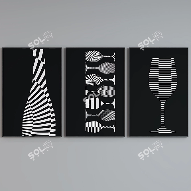 Wine Glass Picture Frame Set 3D model image 2