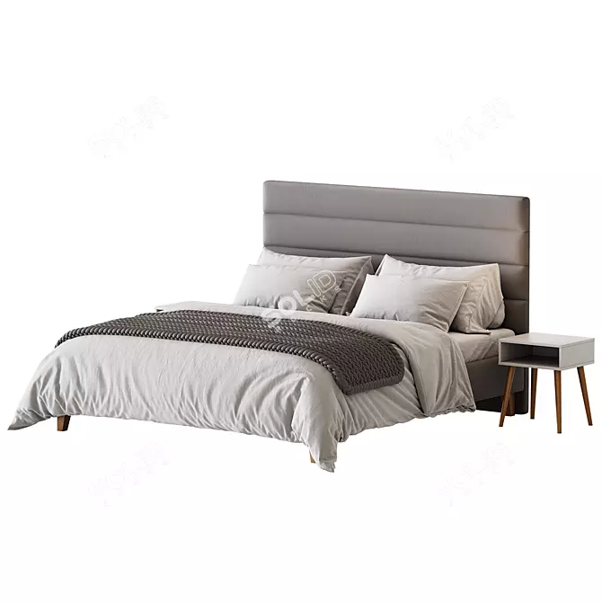 Elegant Velvet Grey Bed Frame 3D model image 2