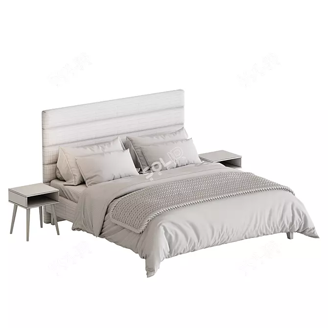 Elegant Velvet Grey Bed Frame 3D model image 4