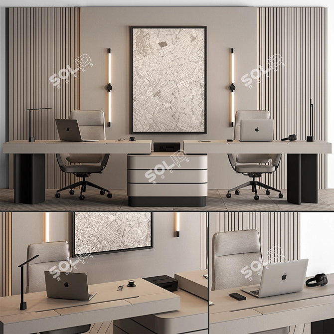 Executive Office Desk - Managerial Elegance 3D model image 1