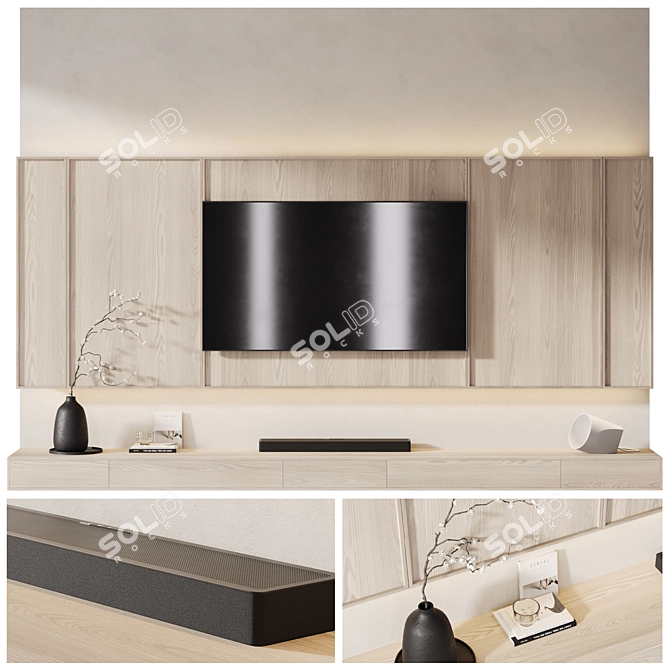 Modern TV Wall with Soundbar 3D model image 1