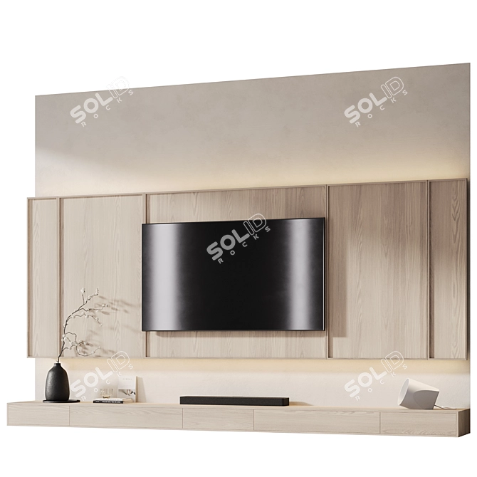 Modern TV Wall with Soundbar 3D model image 2