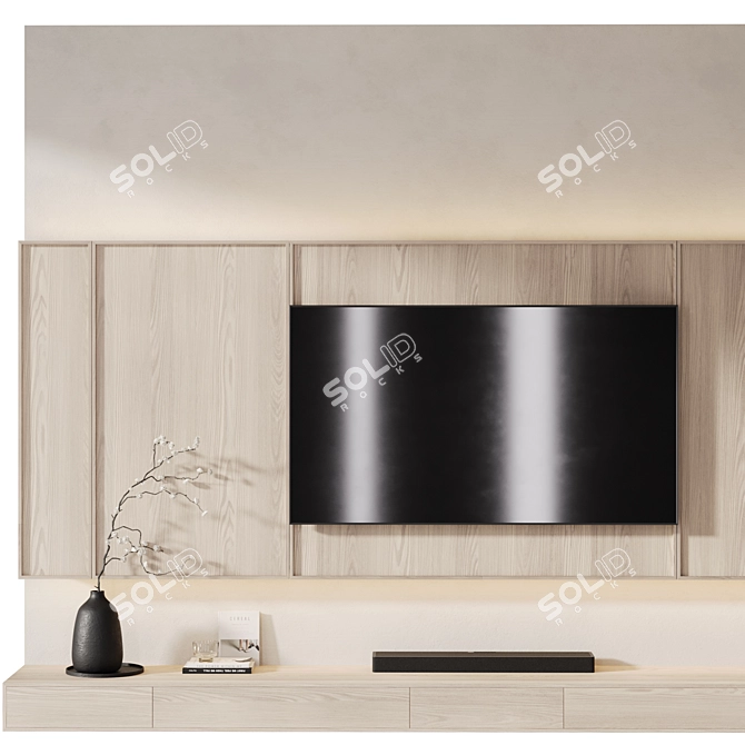 Modern TV Wall with Soundbar 3D model image 4