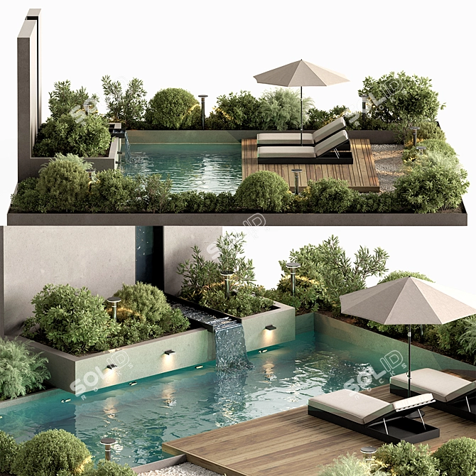 Outdoor Living Set with Pool 3D model image 1