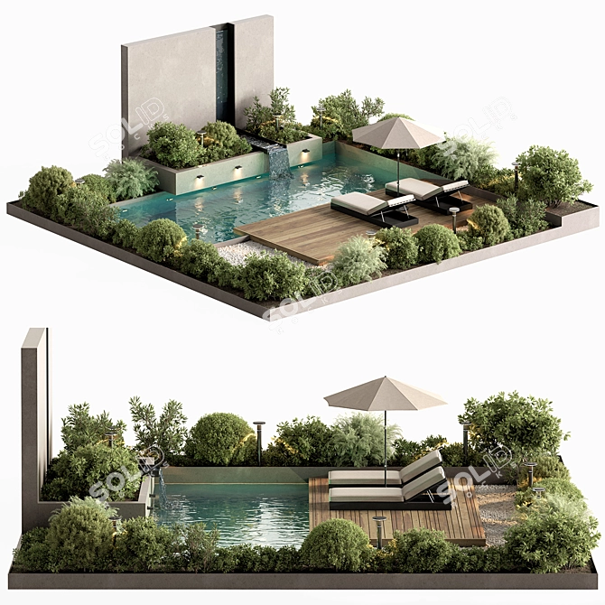 Outdoor Living Set with Pool 3D model image 2