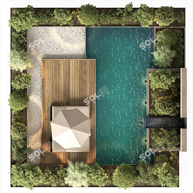 Outdoor Living Set with Pool 3D model image 3