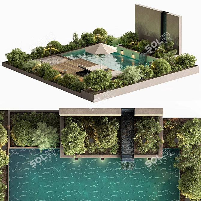 Outdoor Living Set with Pool 3D model image 4