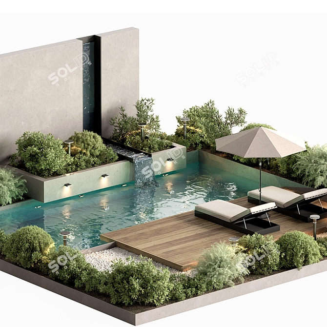 Outdoor Living Set with Pool 3D model image 6