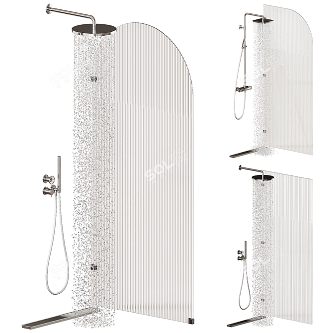 Rifled Glass Shower Partition Set 3D model image 1