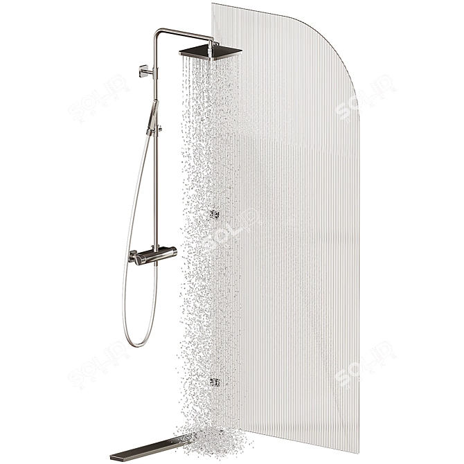 Rifled Glass Shower Partition Set 3D model image 3