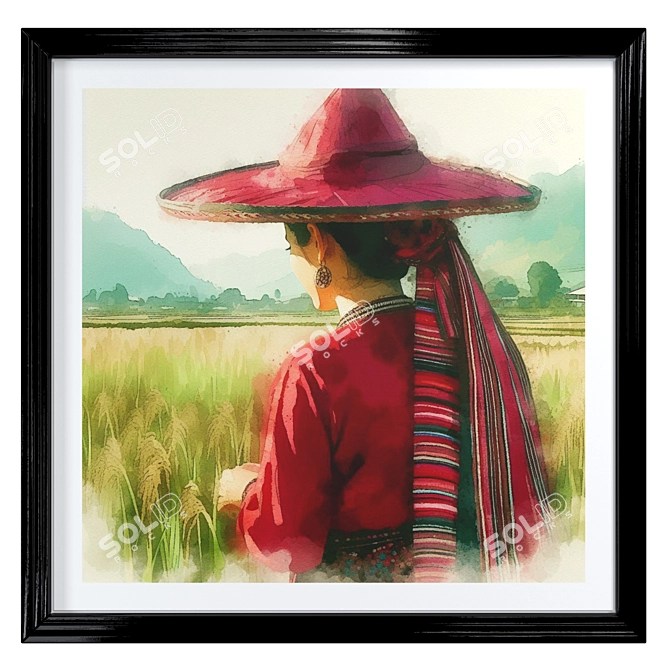 Paddy Landscape Watercolor Frames 3D model image 3