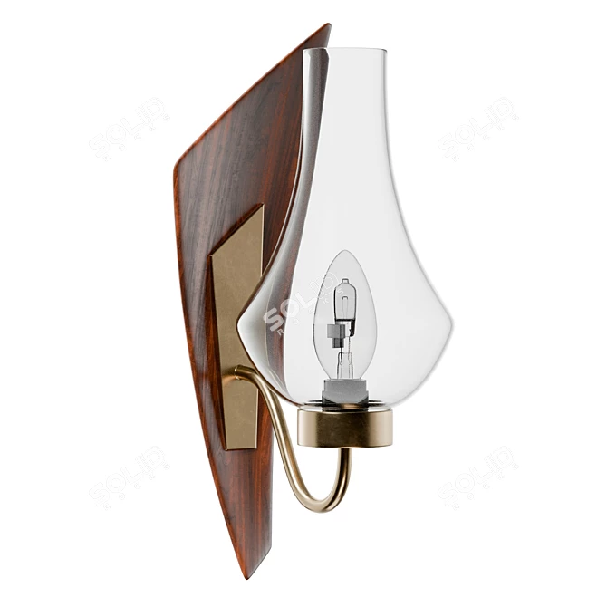 Swedish Teak Brass Glass Sconce 3D model image 1