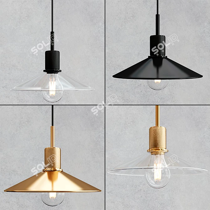 Brass Knurled Pendant Light 3D model image 4