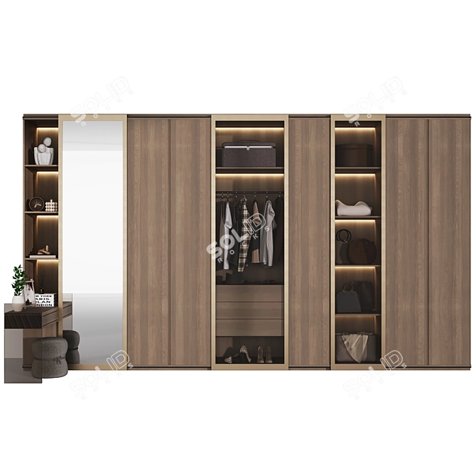 Modern G-Shaped Wardrobe Set 3D model image 7