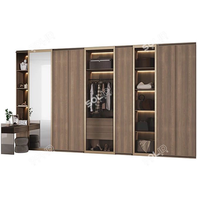 Modern G-Shaped Wardrobe Set 3D model image 8