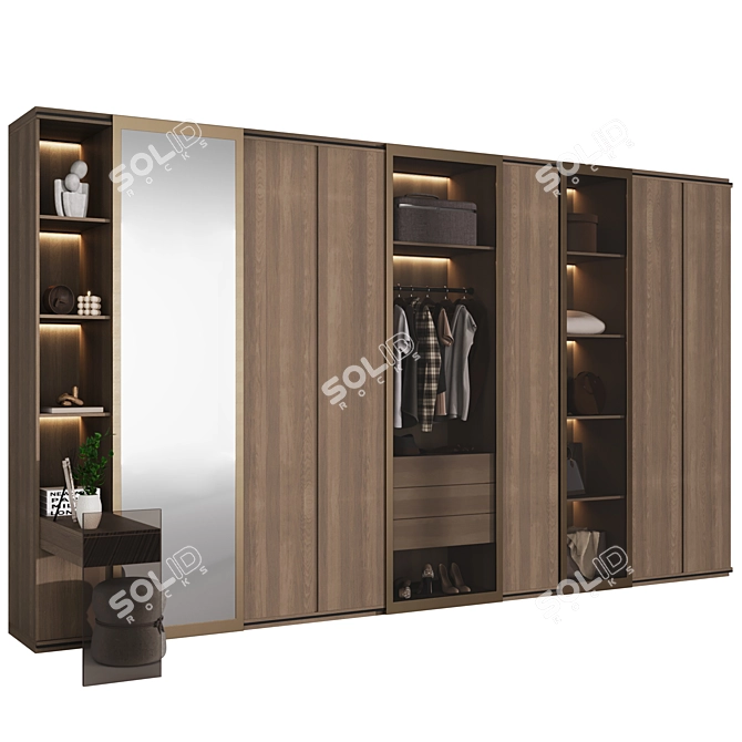 Modern G-Shaped Wardrobe Set 3D model image 1