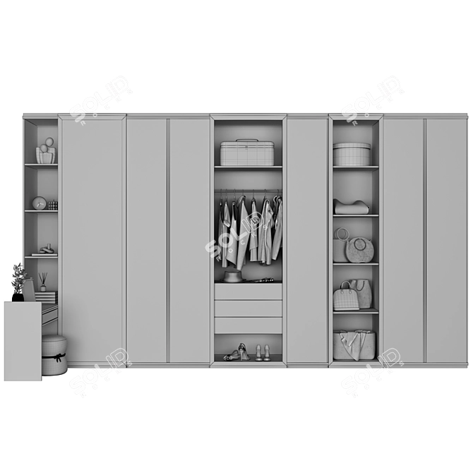 Modern G-Shaped Wardrobe Set 3D model image 2