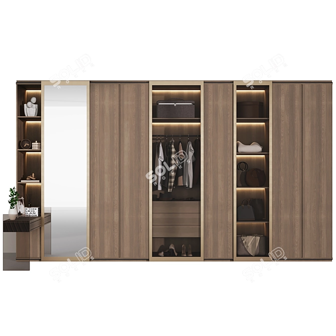 Modern G-Shaped Wardrobe Set 3D model image 3