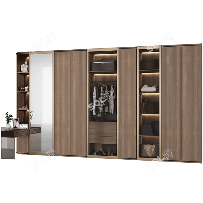 Modern G-Shaped Wardrobe Set 3D model image 4