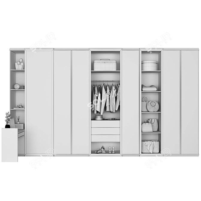 Modern G-Shaped Wardrobe Set 3D model image 6
