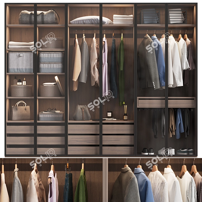 Glass Door Wardrobe With Clothing 3D model image 1