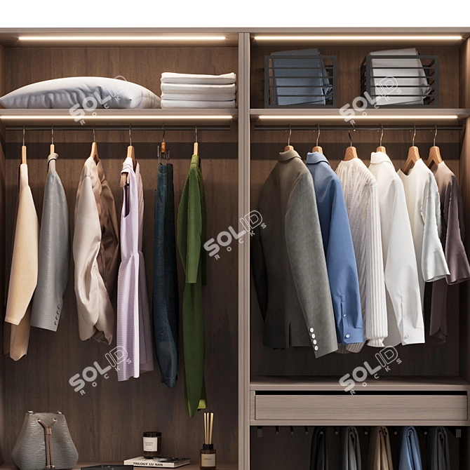 Glass Door Wardrobe With Clothing 3D model image 2