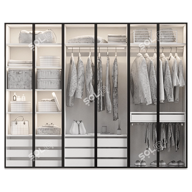 Glass Door Wardrobe With Clothing 3D model image 5