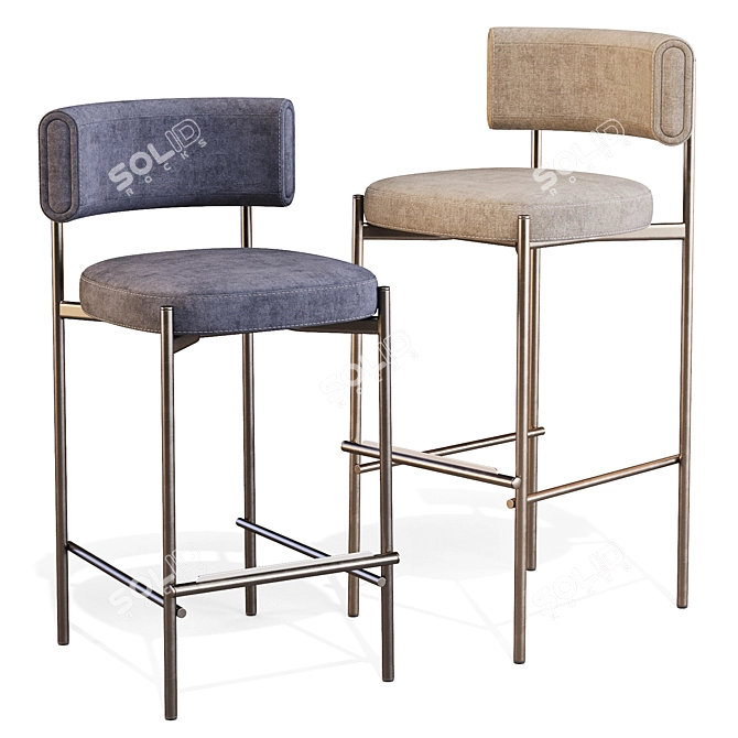 MIDJ Amelie Leather Bar Stool 3D model image 5