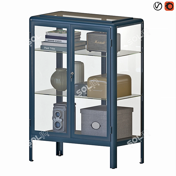 Dark Blue Glass-door Cabinet 42cm 3D model image 1