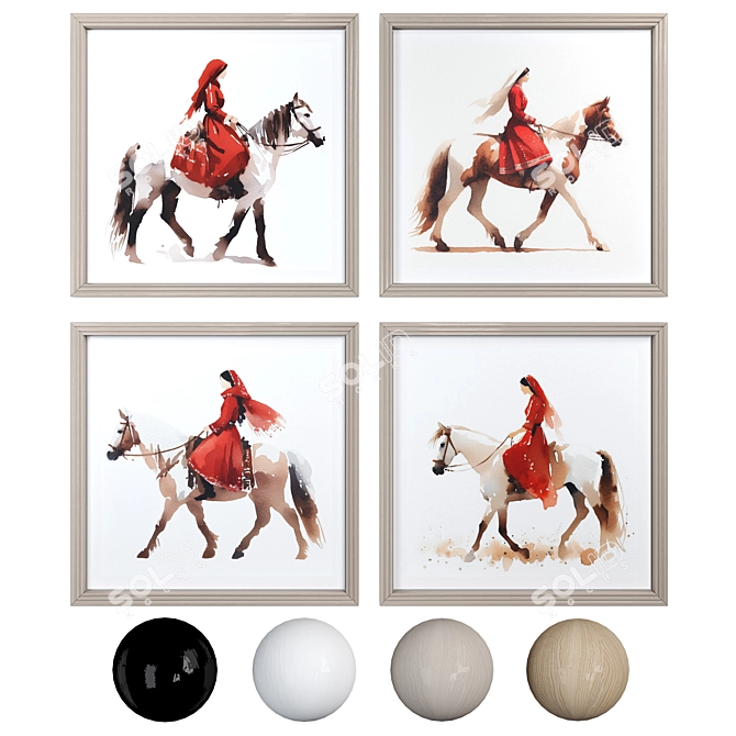 Watercolor Woman Riding Horse Frames 3D model image 1