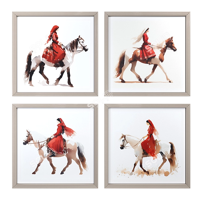 Watercolor Woman Riding Horse Frames 3D model image 2