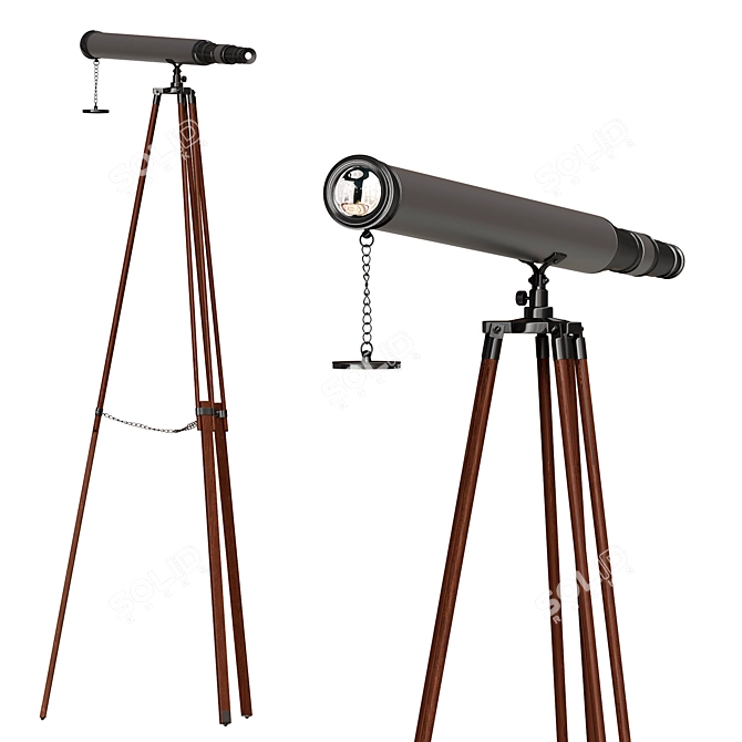 Bronze Leather Telescope on Stand 3D model image 1