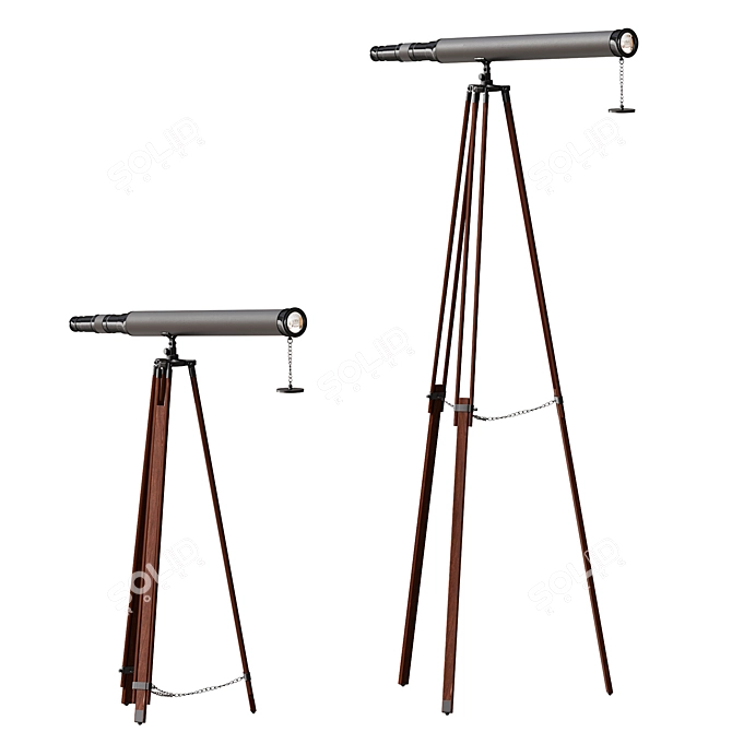 Bronze Leather Telescope on Stand 3D model image 9