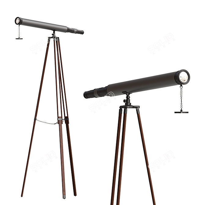 Bronze Leather Telescope on Stand 3D model image 11