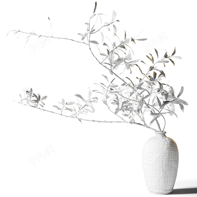 Clay Vase with Leafy Branches 3D model image 2