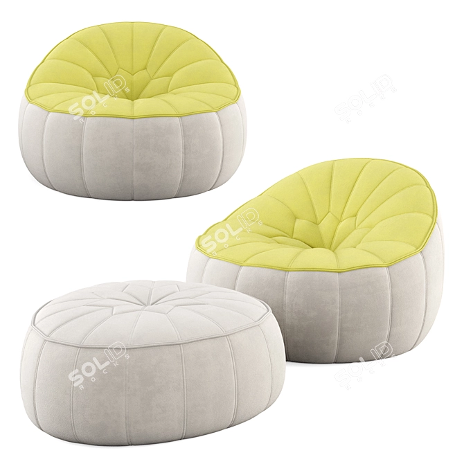 Ligne Roset Armchair Set: Ottoman 3D model image 1