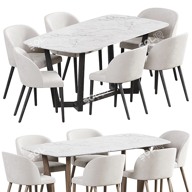 Elegant Marble Dining Set. 3D model image 3