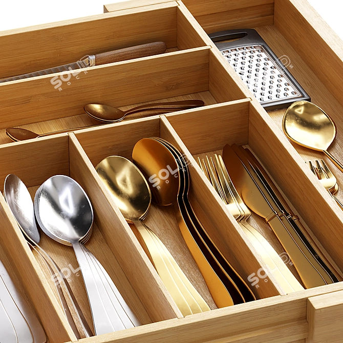 Bamboo Adjustable Silverware Drawer Organizer 3D model image 4