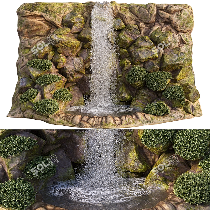 Cascade Falls Rocky Cliff Garden 3D model image 1