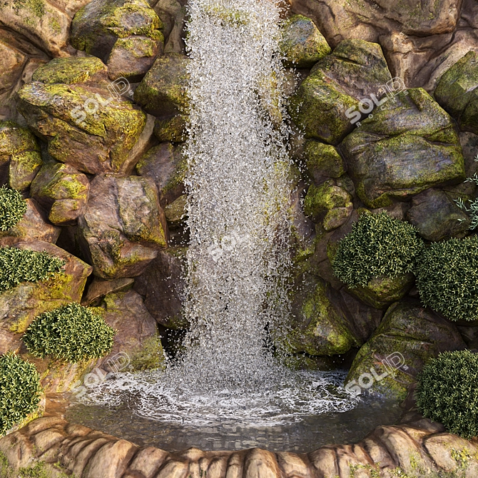 Cascade Falls Rocky Cliff Garden 3D model image 3