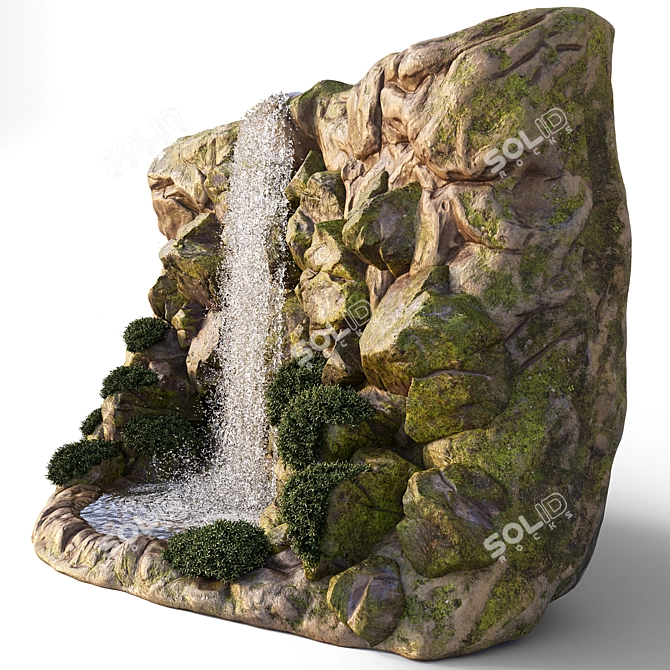 Cascade Falls Rocky Cliff Garden 3D model image 4