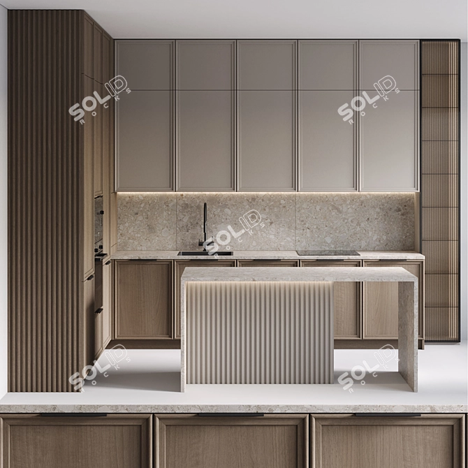 Modern Style Kitchen Set with Built-in Appliances 3D model image 1