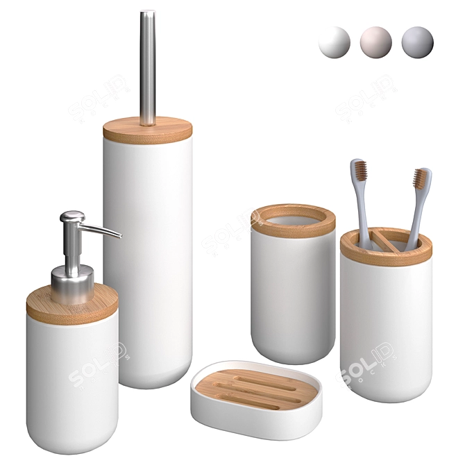 Bamboo Bathroom Accessory Set 3D model image 1