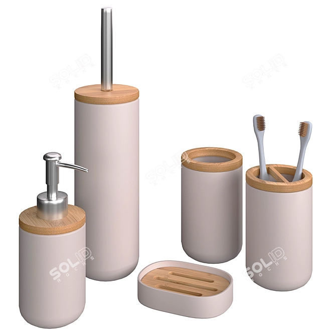 Bamboo Bathroom Accessory Set 3D model image 4