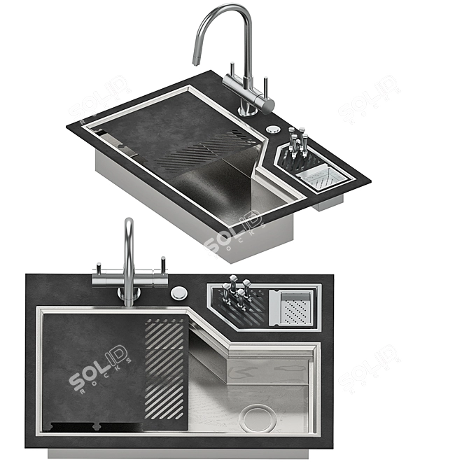 Stainless Steel Sink with Integrated Trough 3D model image 2