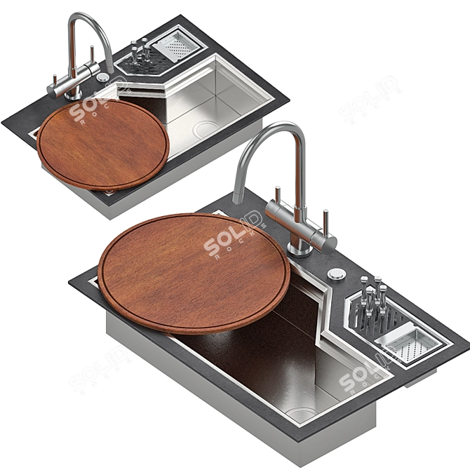 Stainless Steel Sink with Integrated Trough 3D model image 4