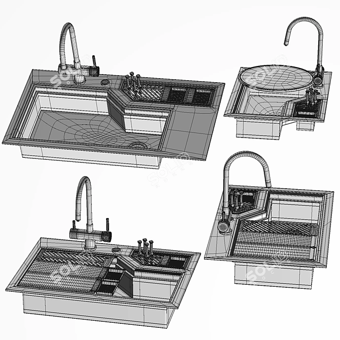 Stainless Steel Sink with Integrated Trough 3D model image 6