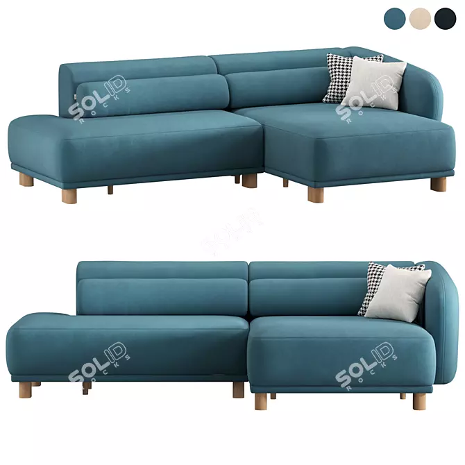 Modern Velvet Corner Sofa 3D model image 1