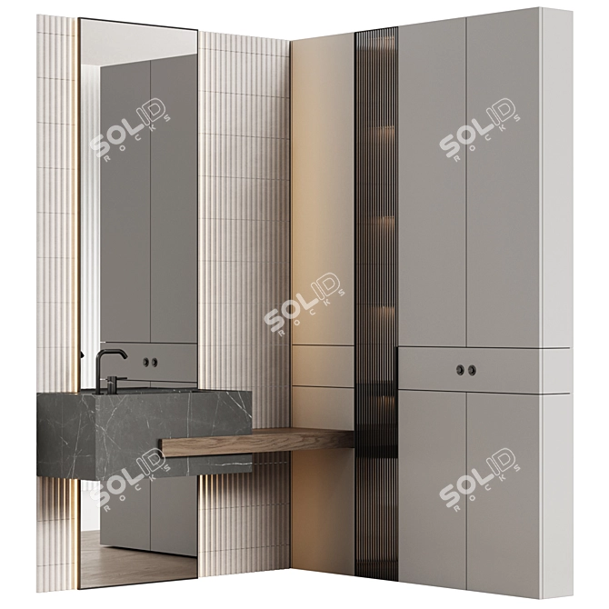 Modern Minimalist 19-Piece Bathroom Furniture 3D model image 3